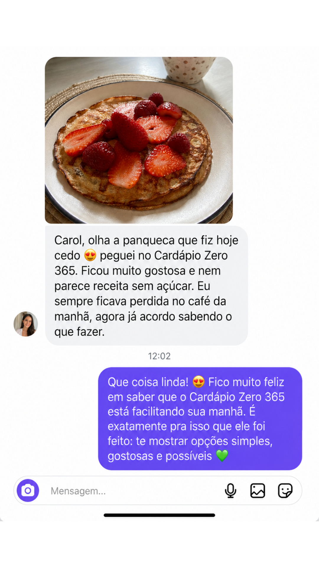 Depoimento real de cliente — WhatsApp/DM