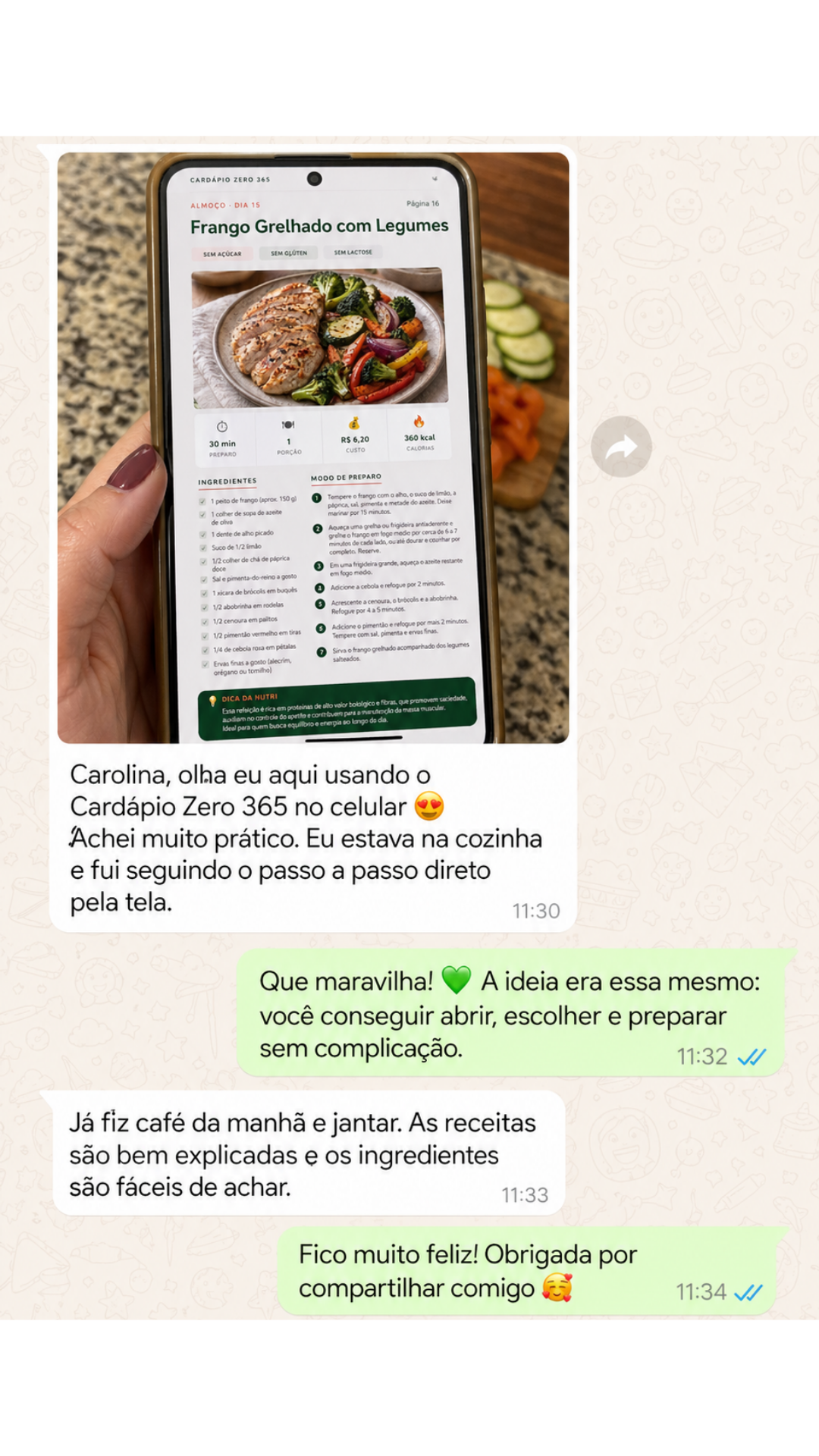 Depoimento real de cliente — WhatsApp/DM